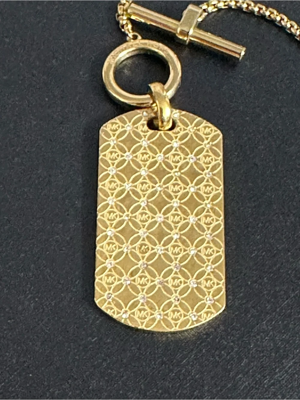 Michael Kors Gold Patterned Dog Tag Toggle Necklace